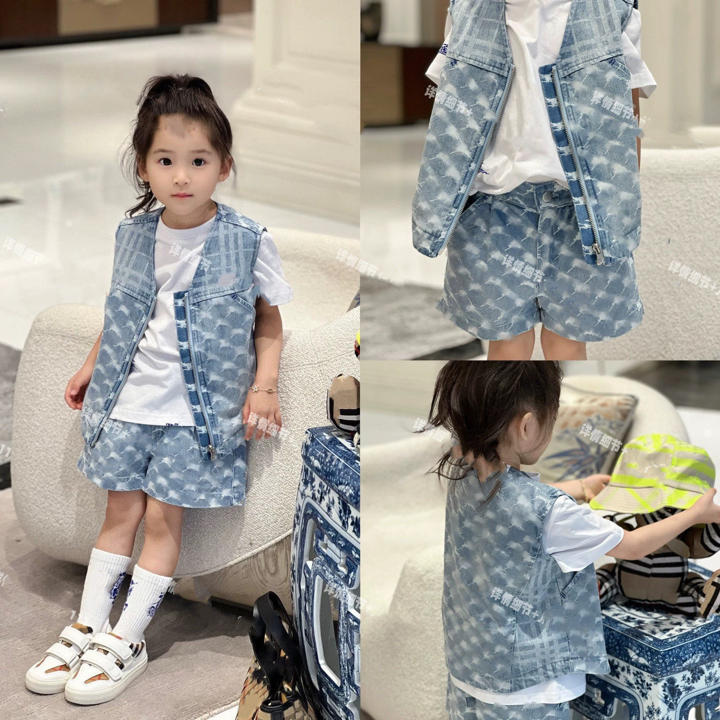 夏季新款儿童牛仔战马短裤套装男女童宝宝洋气时髦背心短裤两件套