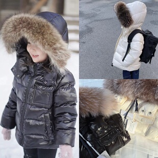 mc徽章K2银狐毛领鹅绒儿童羽绒服冬季童装保暖加厚亮面男女童羽绒