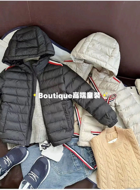 25冬季新款童装MC徽章彩色织带儿童羽绒夹克外套男童夹克羽绒服