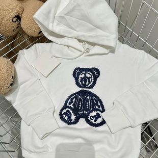 秋季新款潮牌童装高定毛巾绣线天使熊儿童毛圈连帽卫衣男女童休闲