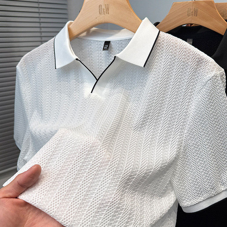 冰丝镂空短袖t恤男2026新款夏季中年男士polo衫休闲翻领上衣服潮