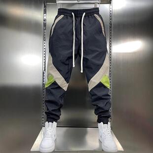 潮牌ins拼色休闲裤男2026春秋季哈伦九分裤时尚百搭束脚运动裤子
