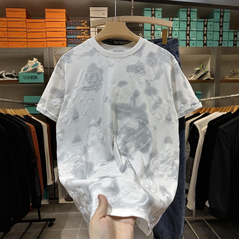 欧货潮牌夏季新款趣味小熊宽松短袖t恤男款圆领半袖青年扎染体恤