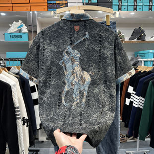 高端刺绣破洞polo衫男款夏季2026新款翻领半袖短袖t恤男士上衣服