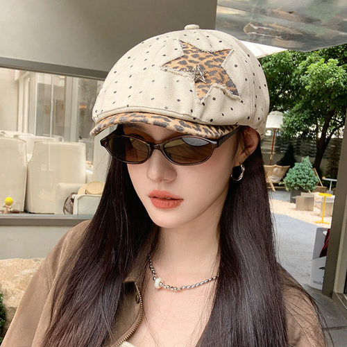 韩系复古豹纹前进帽子女春秋季
