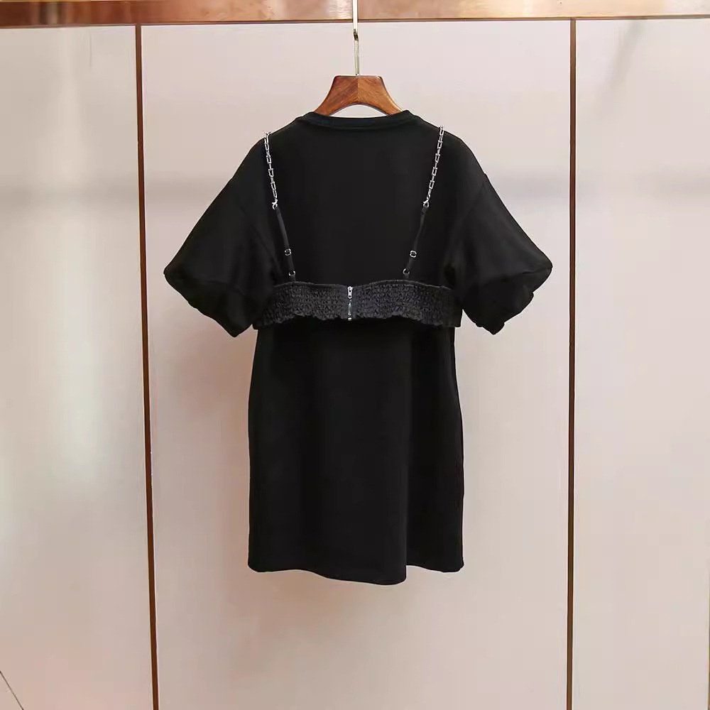 衣莉卓雅24夏季新款法式简约气质圆领立体蝴蝶结吊带T恤短连衣裙