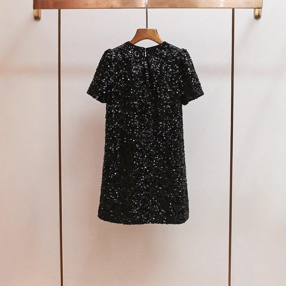 衣莉卓雅早春新款时尚高级感气质复古千金风蝴蝶结亮片短款连衣裙