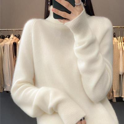 秋冬高领100羊绒衫纯色套头针织毛衣女宽松慵懒羊毛内搭休闲打底