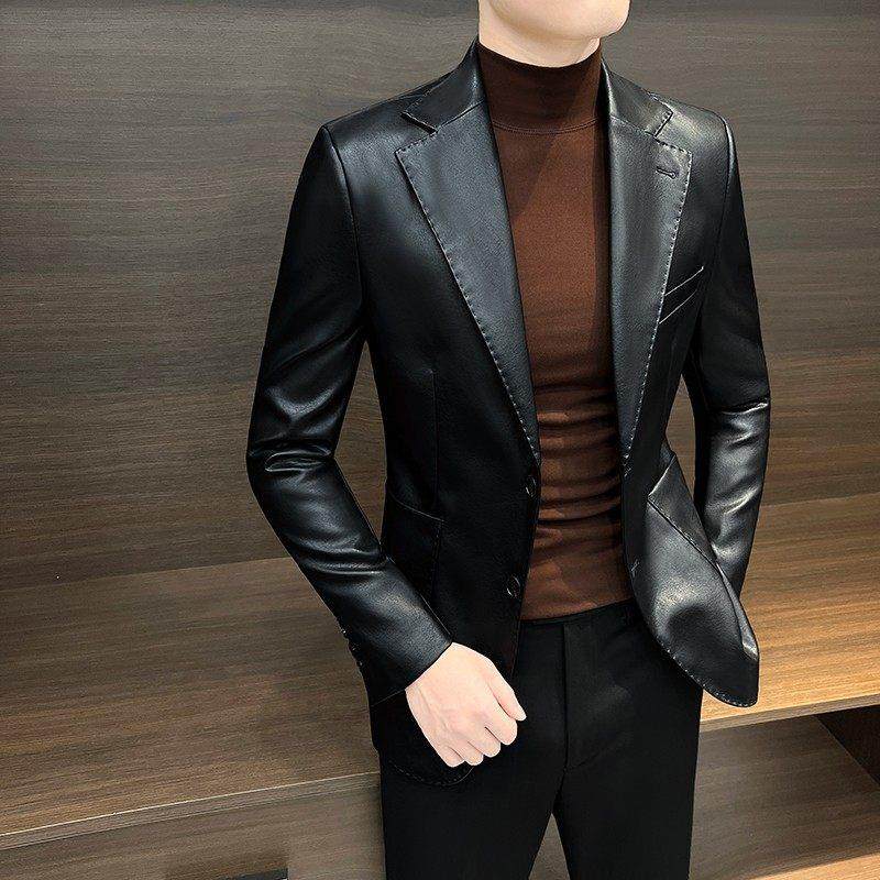 TWG皮衣西装外套男士春秋季2025新款潮流修身高级感休闲商务西服