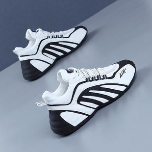 真皮男鞋冬季2024新款透气百搭运动休闲鞋情侣皮蓬软底增高老爹鞋