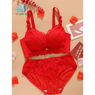 正品天梵茜施尔 康红色本命年内衣女套装女小胸聚拢调整型文胸厚