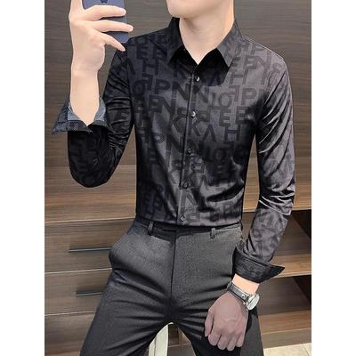 LL男装衬衫男长袖高级感痞帅潮牌休闲设计感小众印花上衣潮流字母