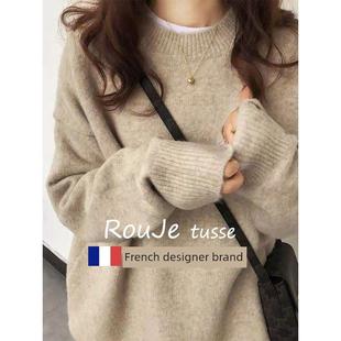 软糯秋冬女性中长款 配针织衫 针织衫 宽松加厚底衫 上衣 韩式 慵懒风格