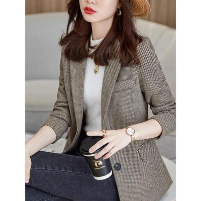 羊毛格纹小套装女装春季和秋季2025新韩式通用大尺寸休闲套装上衣