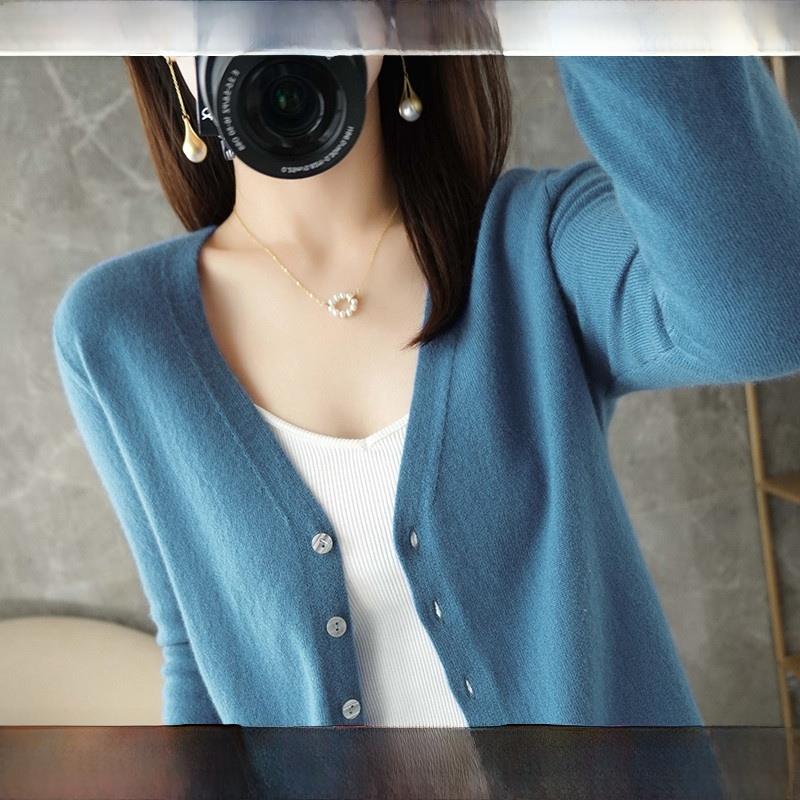 法国Roger Tusse秋冬羊毛针织衫开衫长袖薄羊绒针织衫上衣