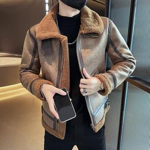 加绒潮牌2025新款 冬季 羊羔绒皮毛一体机车棉衣痞帅 外套男士 LL男装