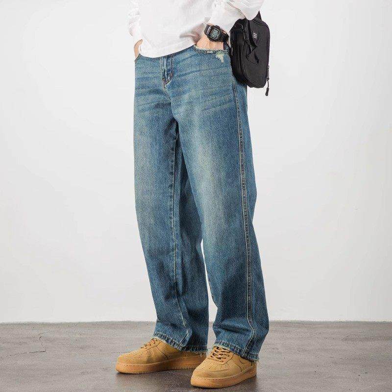 it Afternnaths潮牌~蓝色牛仔裤男直筒阔腿宽松休闲百搭潮流新款