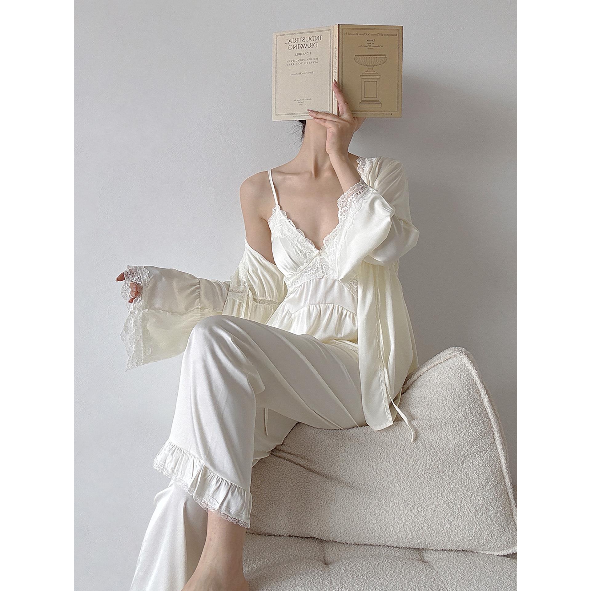 韩国Uamtor睡衣女秋季新款轻奢高级丝绸性感蕾丝吊带可外穿家居服