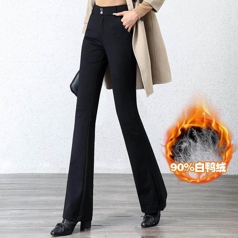黑色微喇羽绒裤女2025年冬季新款高腰显瘦直筒休闲加厚保暖棉裤子