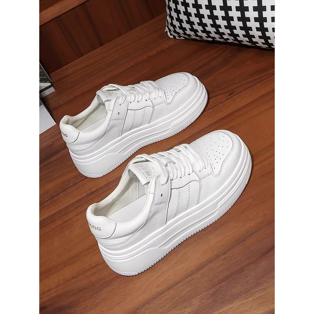 真皮小白鞋女2025春秋新款厚底爆款松糕女鞋百搭休闲运动透气板鞋