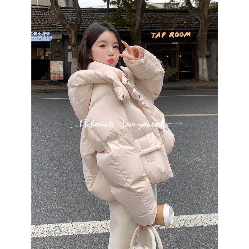 I.Tchooiate粉色短款羽绒服女2025冬款加厚小个子泡芙白鸭绒外套