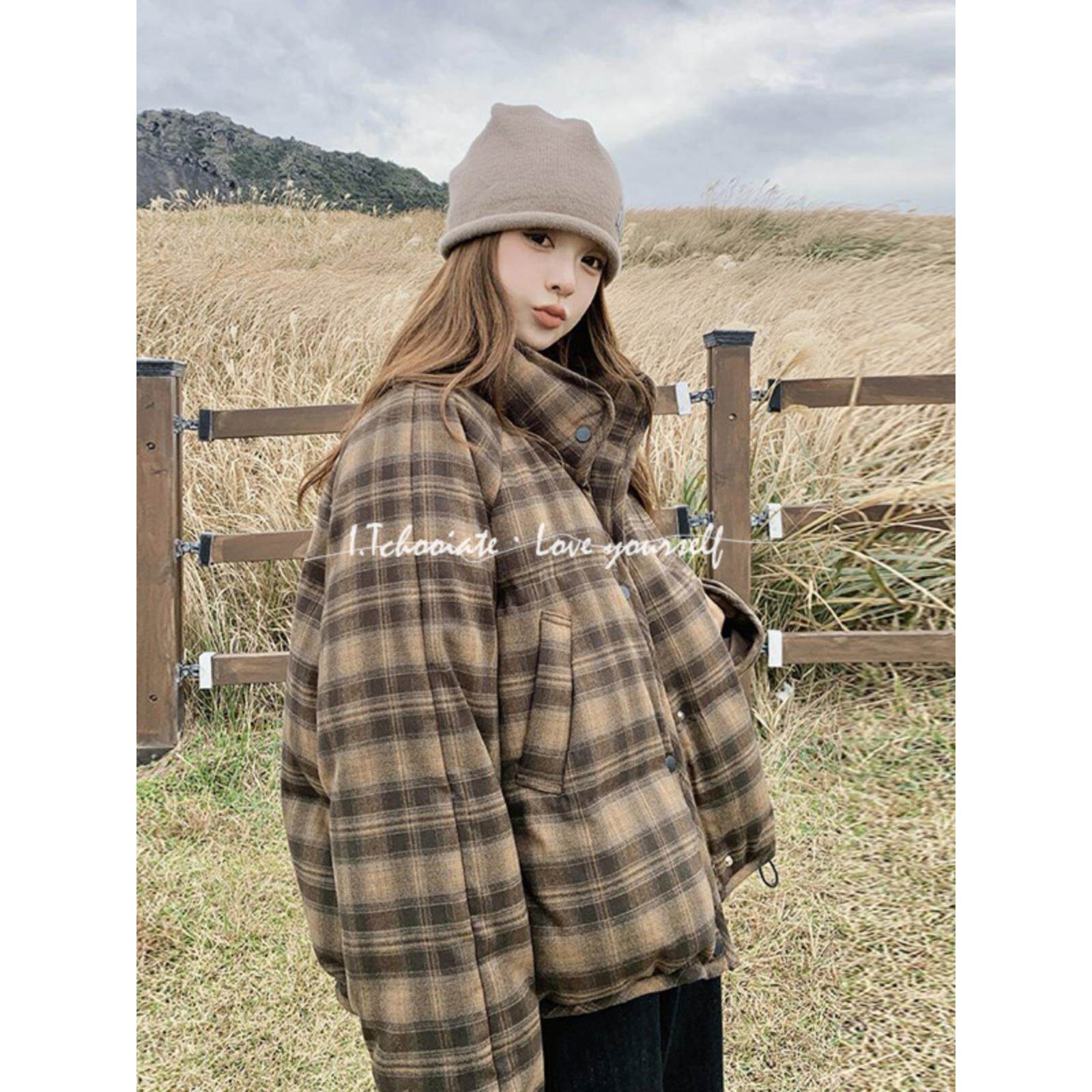 I.Tchooiate覆古格子短款羽绒服女2024冬款高级感洋气加厚外套潮