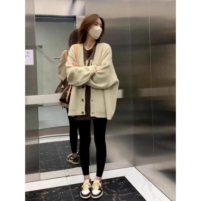 杏色毛衣外套女2024新款爆款独特超好看的深秋初冬时尚洋气中长款