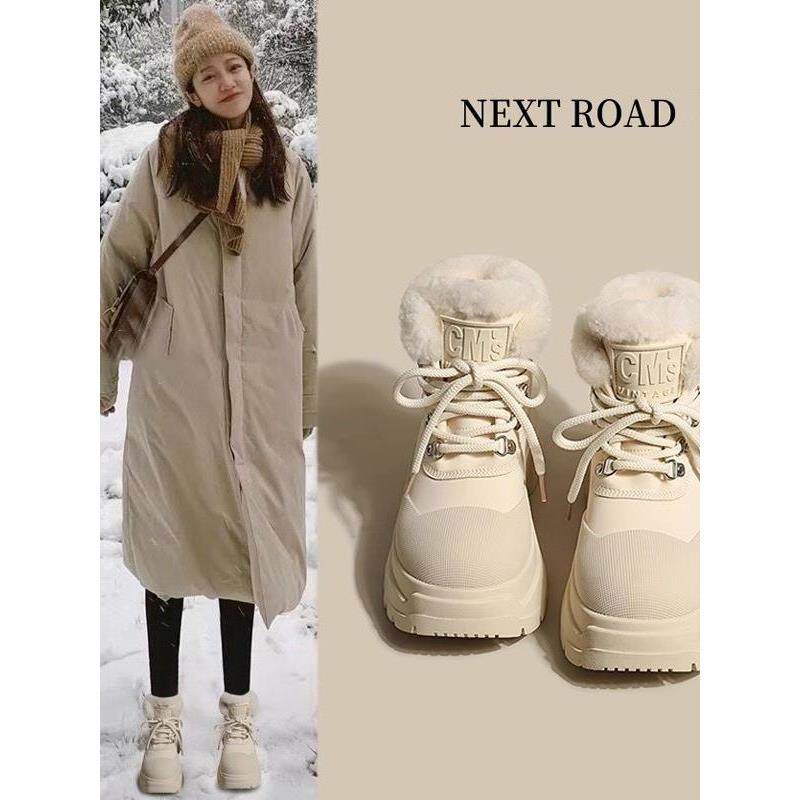 英国Nextroad女皮草一体化雪地靴2024新款冬季羊毛衬里棉鞋雪地棉