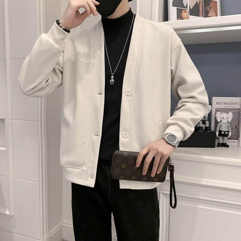 LL男装针织衫男开衫外套春秋高级感v领长袖修身2024新款韩版潮流