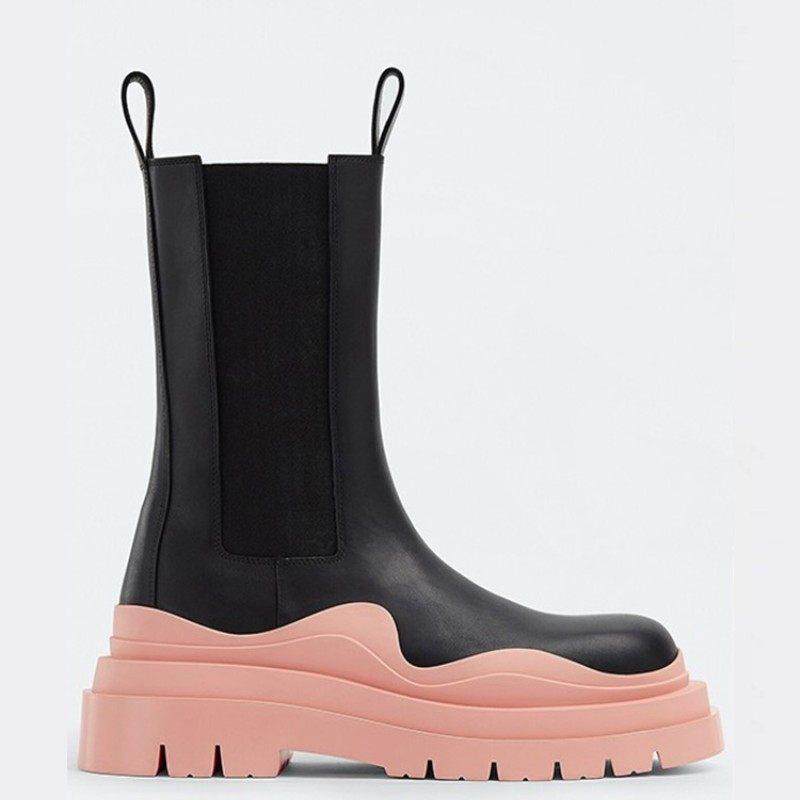 爆款2025年新款白色马丁靴女士加绒真皮中筒烟筒厚底切尔西短靴子