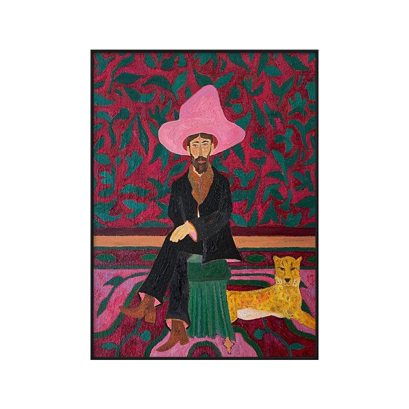 小众粉红帽子西部人物装饰画文艺复古壁画客厅挂画衣帽间桌面摆画