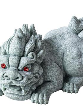 青砂石貔貅一对公母小号招财创意客厅办公桌面装饰品茶桌茶宠摆件