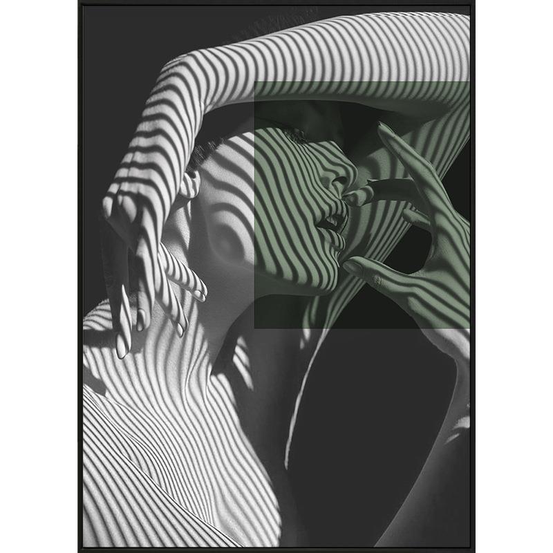 理性的创想现代简约客厅装饰画背景墙挂画极简风艺术抽象绿色壁画