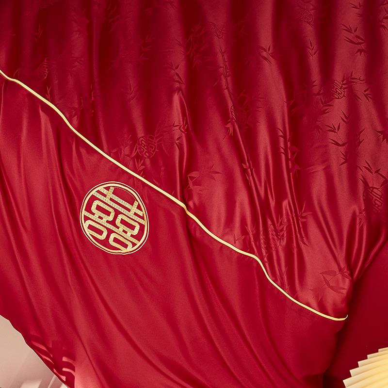 高端提花结婚四件套大红色婚庆床上用品被套新婚床单床笠婚嫁喜被