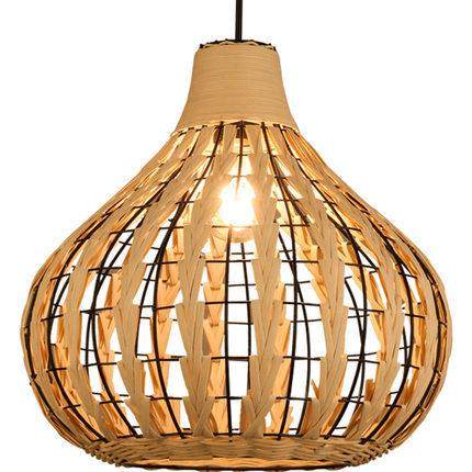 日式复古藤艺吊灯人工编织圆形田园饭店餐厅农家乐民宿酒店工程灯