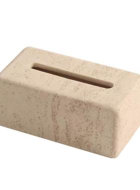 轻奢洞石纸巾盒客厅高档高颜值收纳餐桌奶油风个性创意桌面抽纸盒