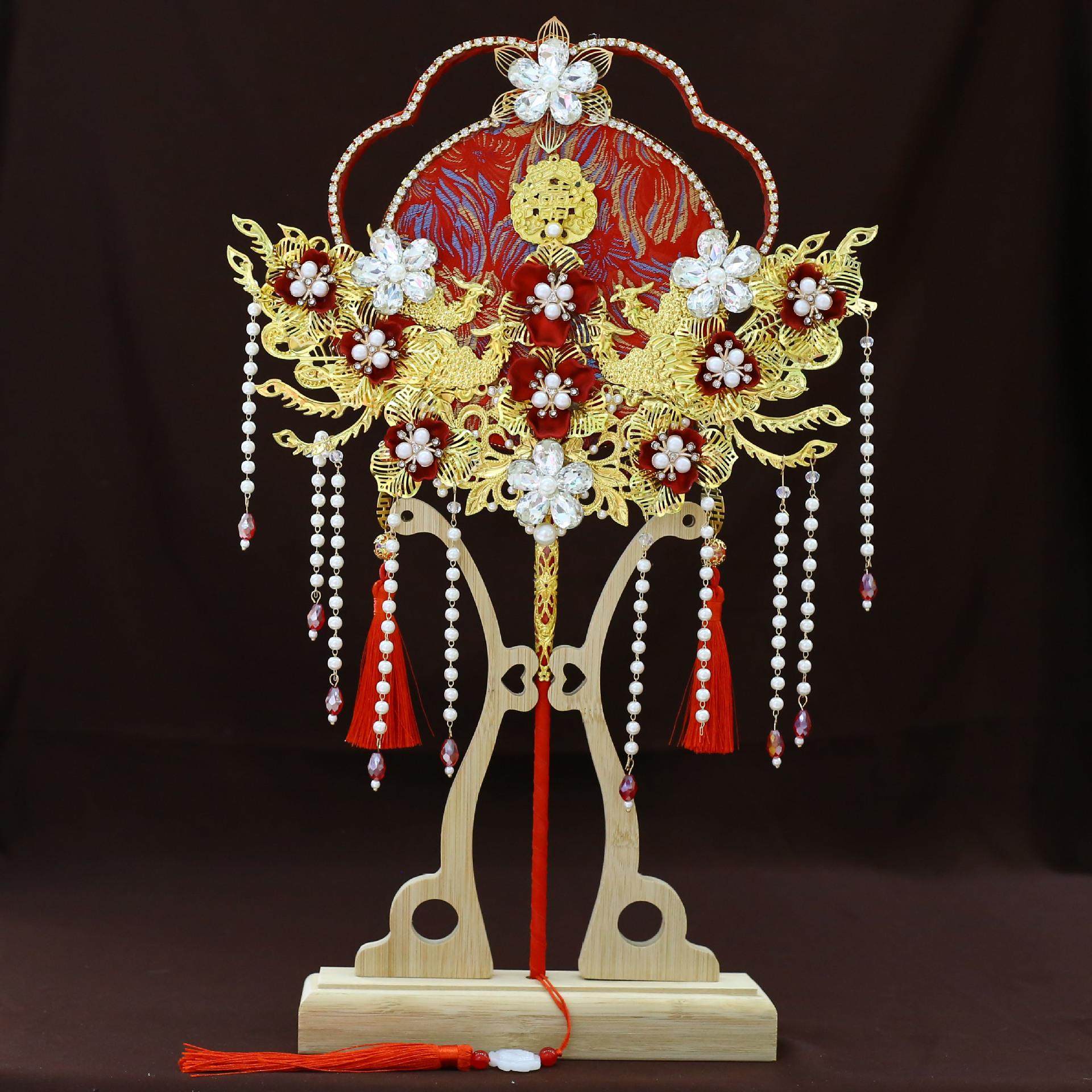 红色蕾丝新娘结婚秀禾服团扇新中式双面成品遮面红色DIY喜扇9572,节庆用品/礼品,陪嫁用品套装,淘宝优惠券,粉丝福利购,淘宝优惠卷