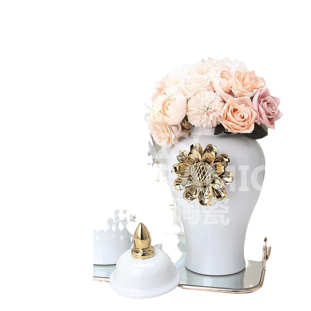 轻金奢电镀花陶瓷军罐玄关花将FOF工艺品花插摆件样品瓶房装饰品