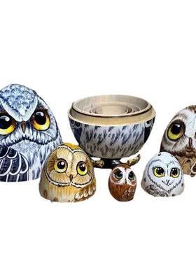 复活节NewOwlNestingEgg猫头鹰筑巢蛋桌面装饰摆件木质工艺品