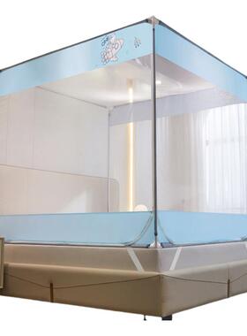 全底蚊帐家用卧室儿童防摔三开门1米8全罩式带支架5u型蒙古包