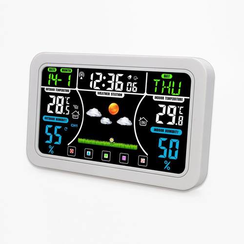 欧美VA彩色屏气象钟花园地窑冻库储藏室等环境监测温湿度闹钟