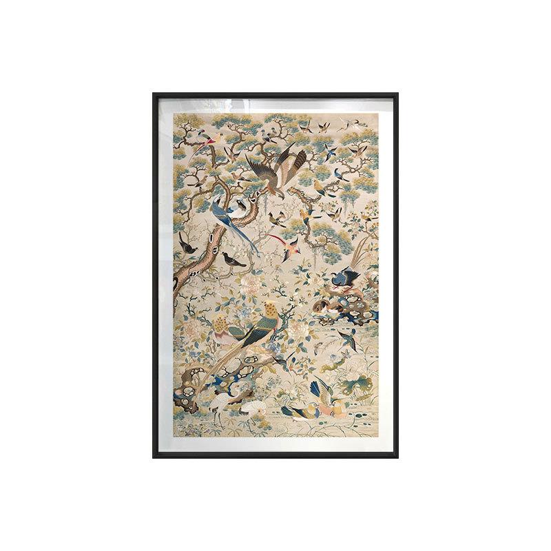 百鸟图新中式中古风装饰画客厅玄关挂画落地画法式餐厅卧室版画