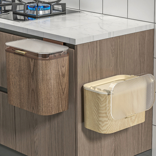 壁挂垃圾桶家用厨房中古风高颜值木纹带盖大容量厨房垃圾桶新