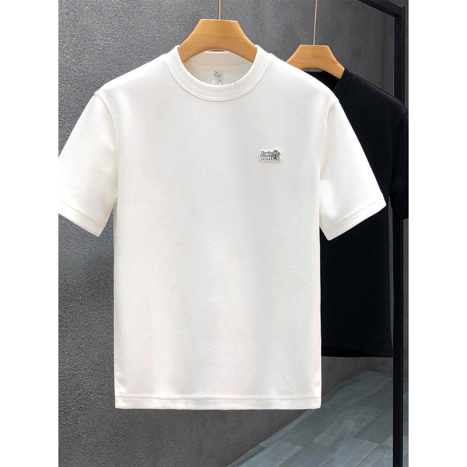 2025夏季重量级可达豪华短袖t恤男士英伦白色薄半袖底衬衫圆领修