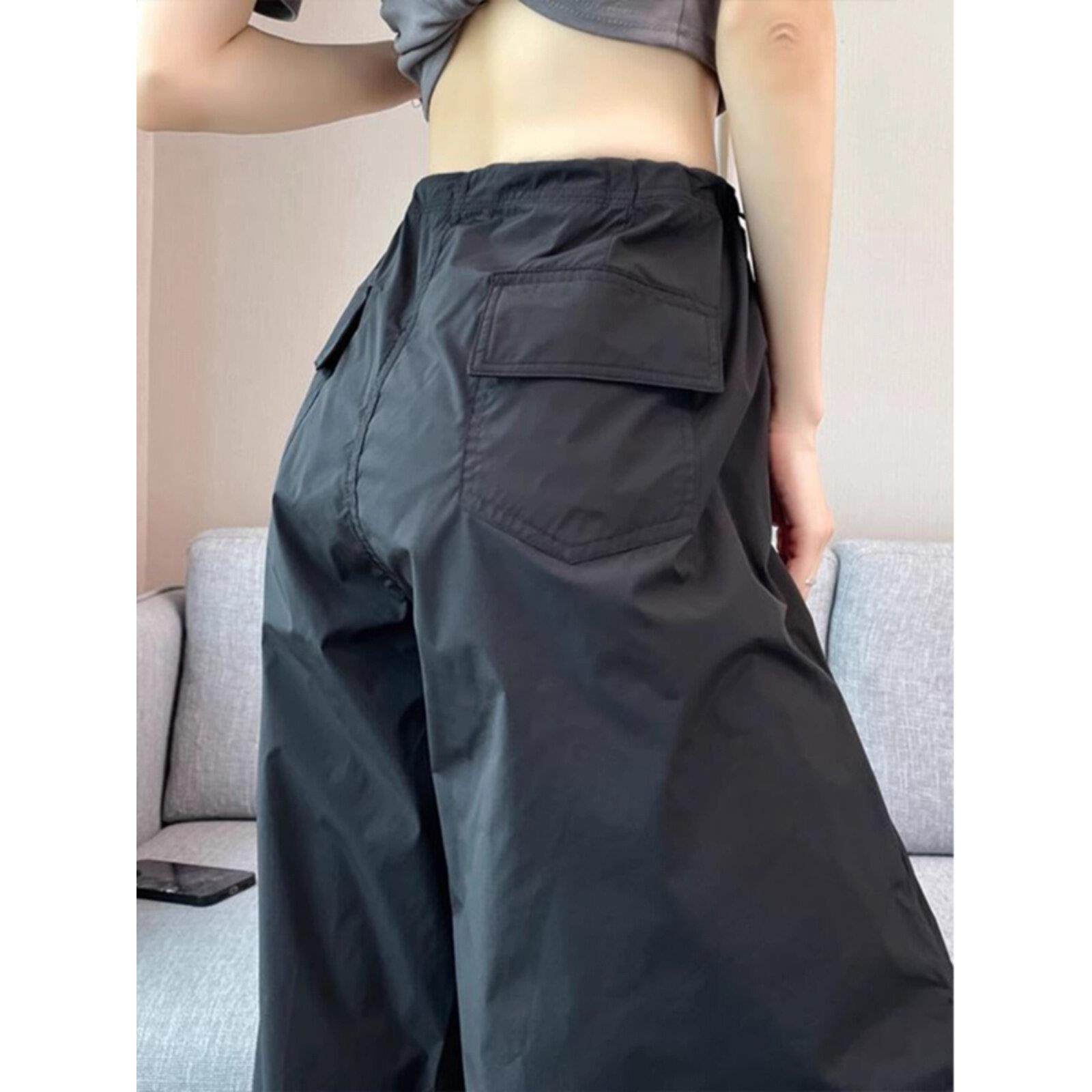 法国Rixo Kelly甜酷休闲穿搭黑色速干薄款工装裤宽松显瘦阔腿长裤