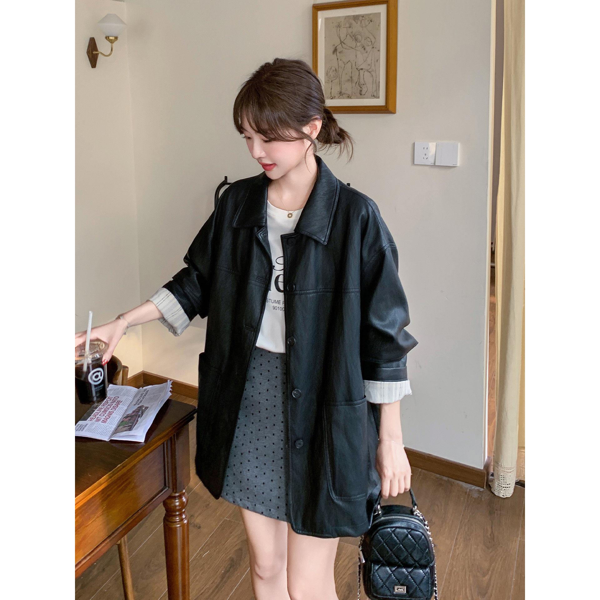 黑色皮衣外套女士2026春秋新款高级感时尚百搭休闲短款翻领皮夹克