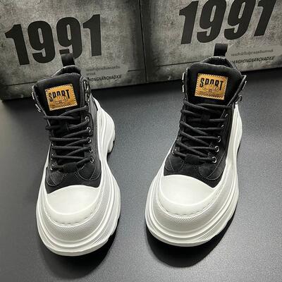 男鞋子2025新款秋冬加绒高帮老爹鞋男士ins潮马丁靴休闲皮鞋男款