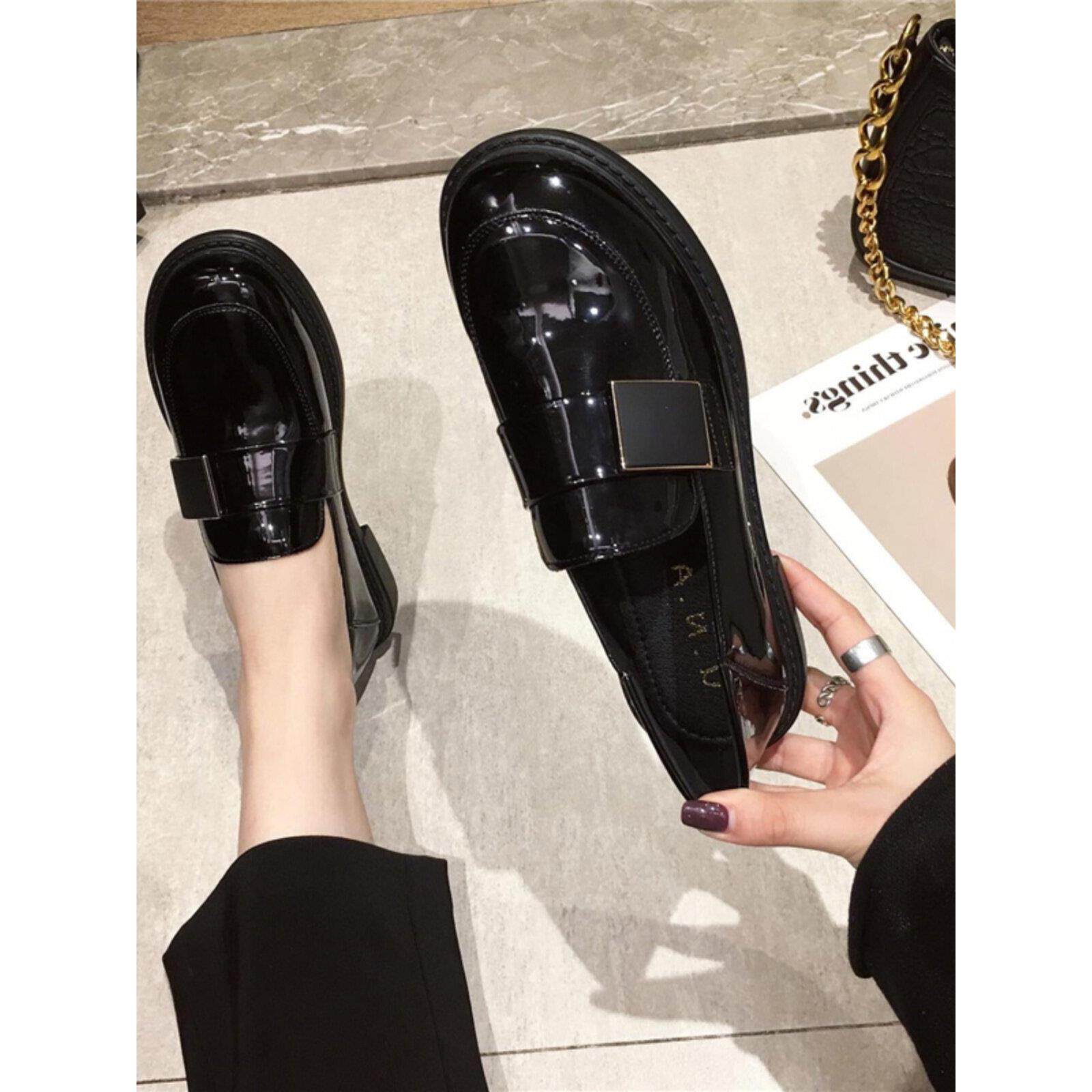 香港英伦风小皮鞋女春秋jk平底漆皮黑色乐福鞋软皮一脚蹬女鞋单鞋