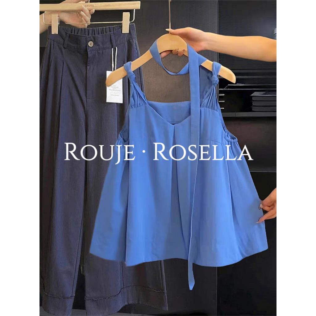 法国Rouje Rosella法式气质V领扭结吊带背心女夏宽松显瘦上衣