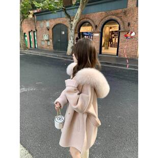 英国DHWA冬季新年战袍大毛领小个子斗篷收腰气质大衣外套